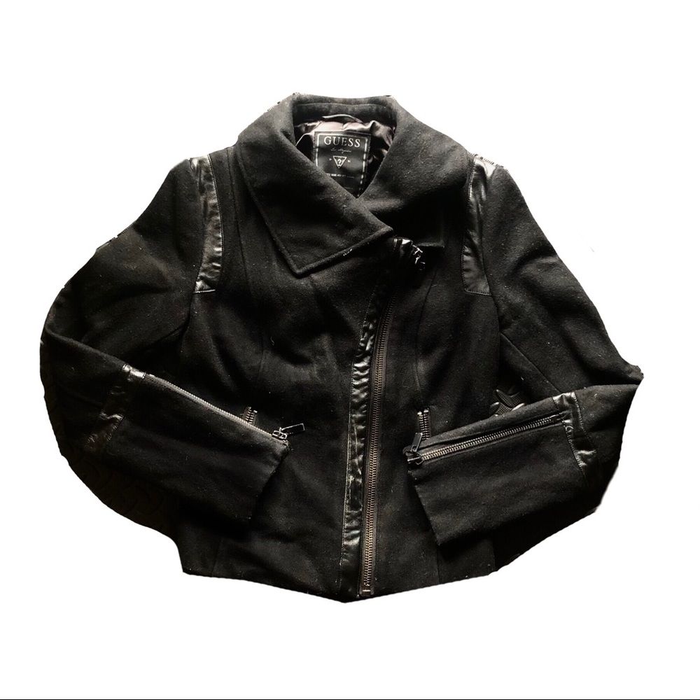 Guess Black Zippered Wool Jacket